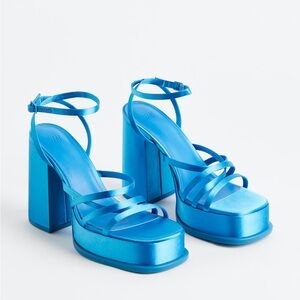 Elegant Blue Strappy Platform Heels
